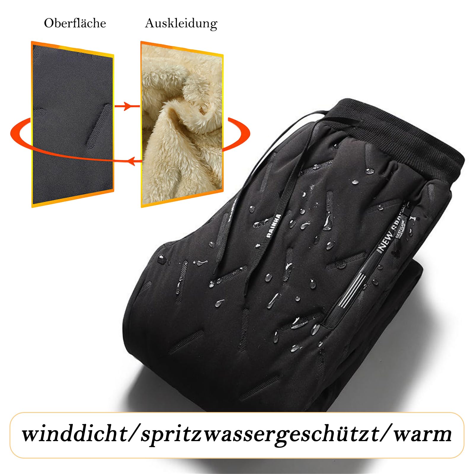 MEIION Outdoor Thermohose Herren Plus Size Herren-Samthose, Verdickte Warme Winterhose, Einfarbig, Geprägt, Lässig, Sport, L-7XL