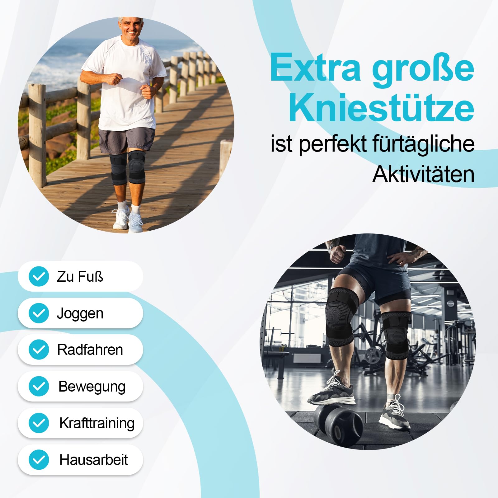 Kniebandage xxxl übergewicht für Dicke Oberschenkel Einstellbar Kniebandage Große Größe 4xl 5xl für Dicke Beine Damen und Männer Sport Kniestütze für Fitness Joggen 2 Stück (Schwarz, 5XL)