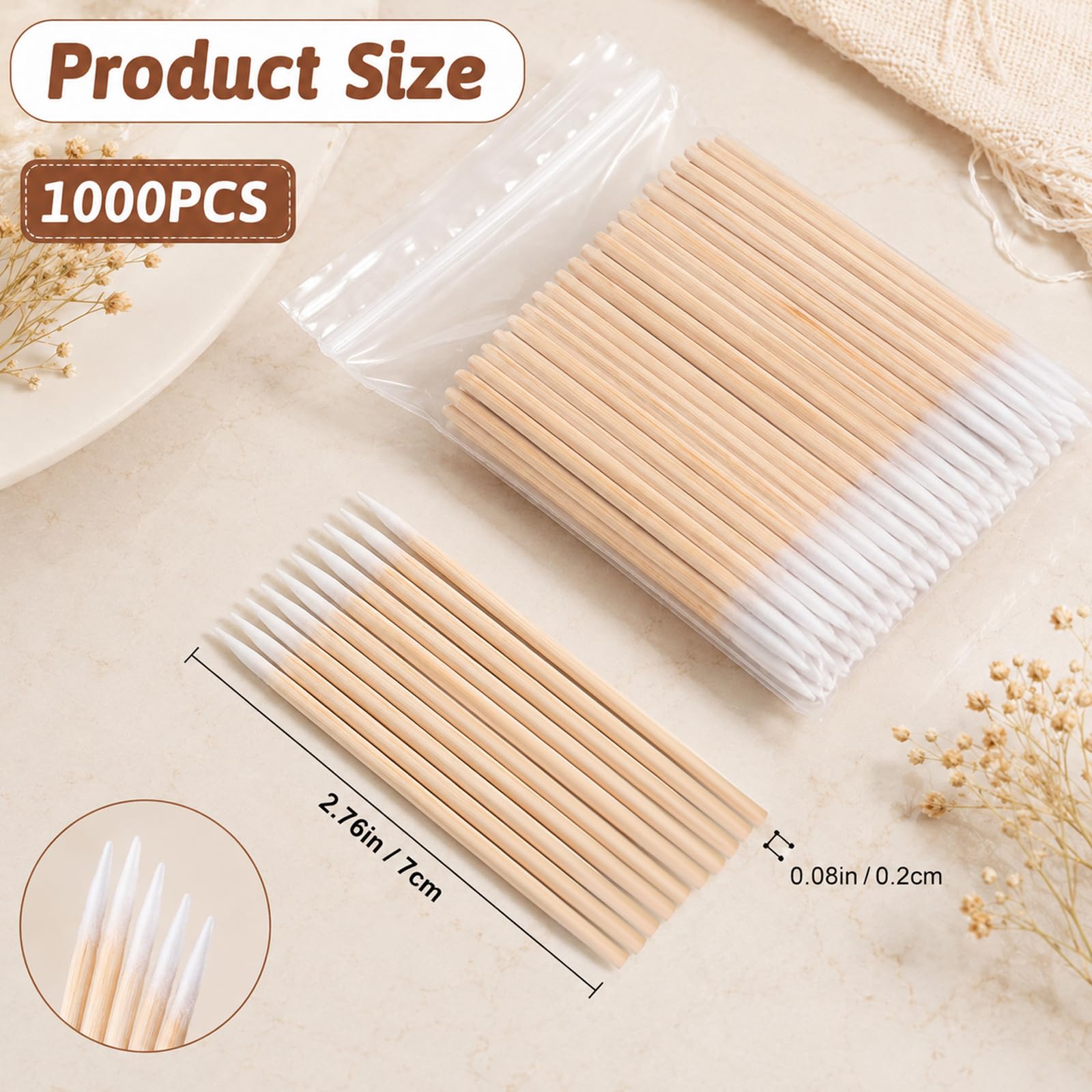 1000 sztuk patyczków higienicznych ze spiczastą końcówką, precyzyjne, z drewnianym uchwytem Microblading, aplikatory do czyszczenia, lakieru do paznokci, korekcji brwi, tatuaży kosmetycznych