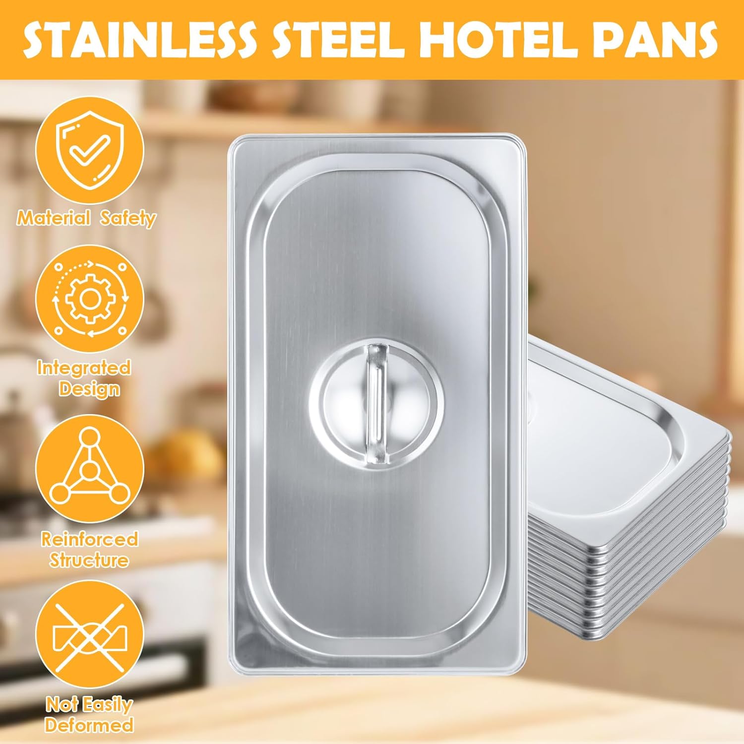 JMIATRY 10 Pack Stainless Steel Hotel Pan Lids 1/3 Third Size Hotel Pan Lids, 12.9''L x 7''W Steam Table Pan Covers Prep Hotel Food Pan Cover Lid with Handles for Commercial Restaurant Buffet Roasting