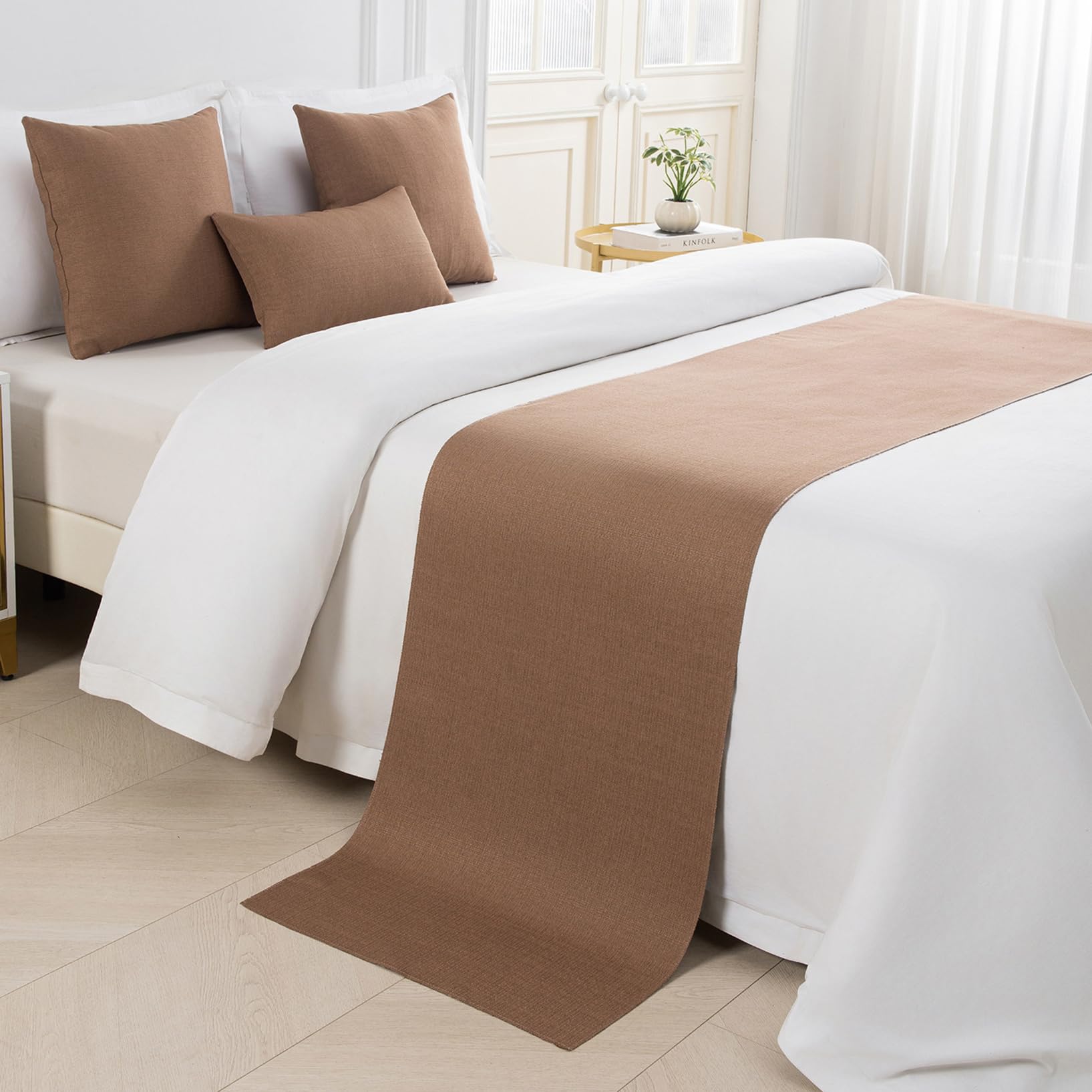 Foulard de lit marron 45x260 cm chemin de lit pour décoration d'hôtel