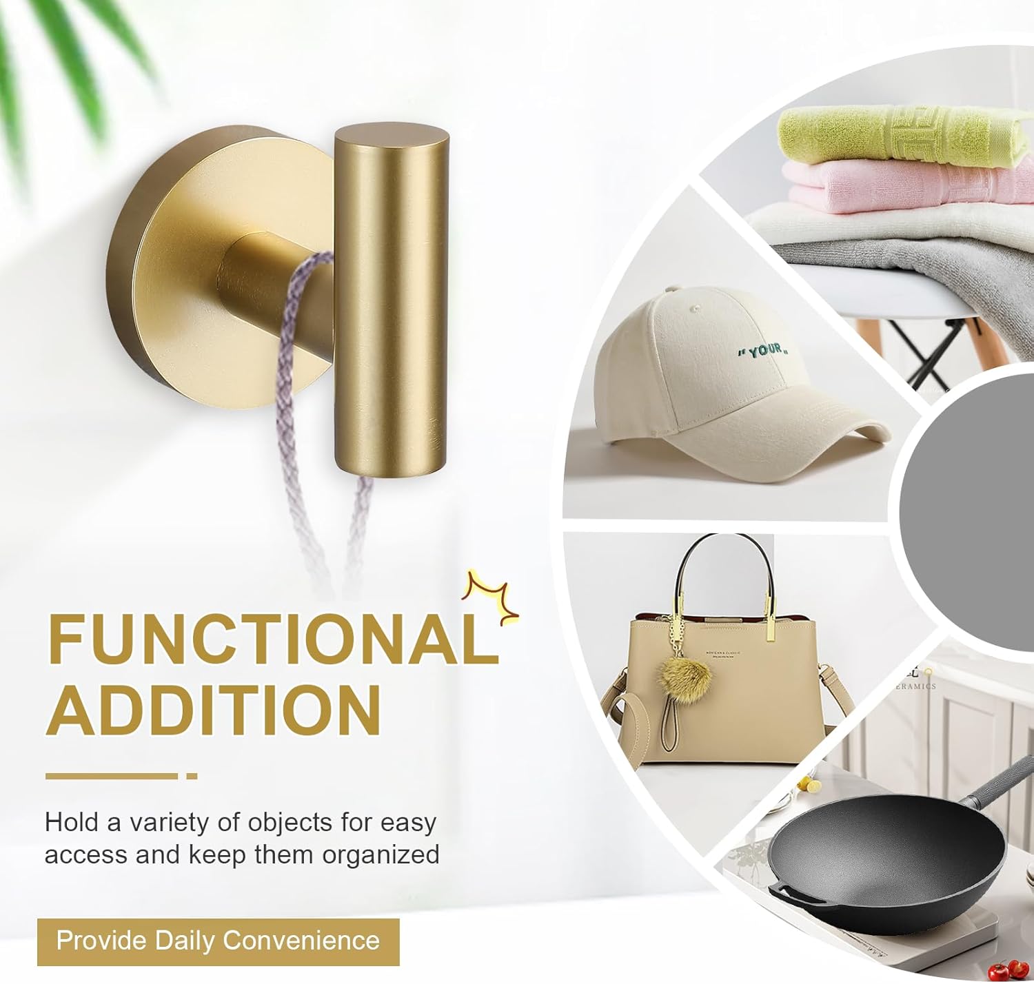 TURS Toilet Paper Holder 2 Towel Hooks Brushed Gold SUS304 Stainless Steel 3-Pieces Bathroom Accessories Kit Wall Mounted