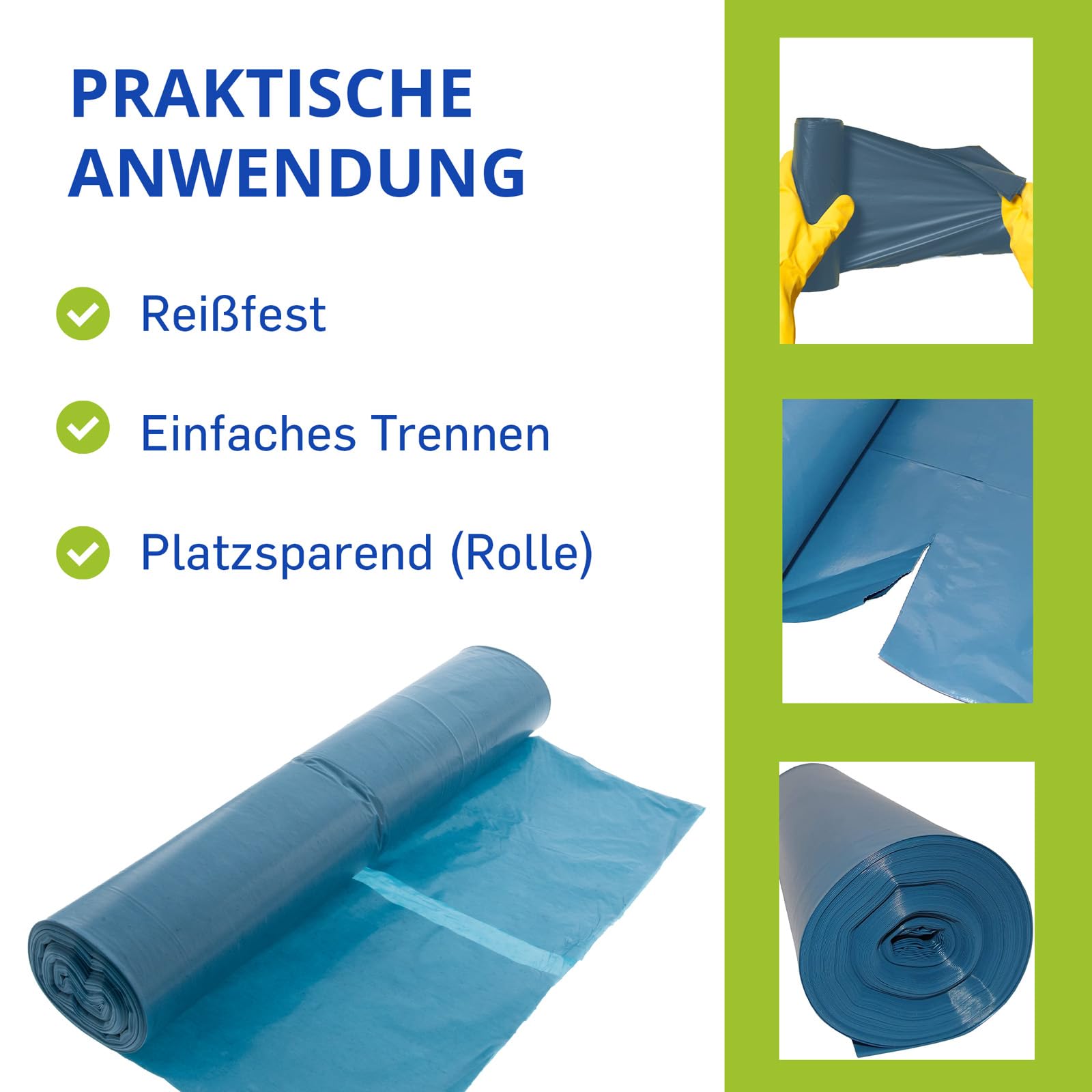 120L Müllsäcke Blau 250 Stück 39my 700x1100mm Abfallsäcke | Hossi's Wholesale 10 Rollen, LDPE, reißfest, Haushalt, Gastronomie, Gewerbe