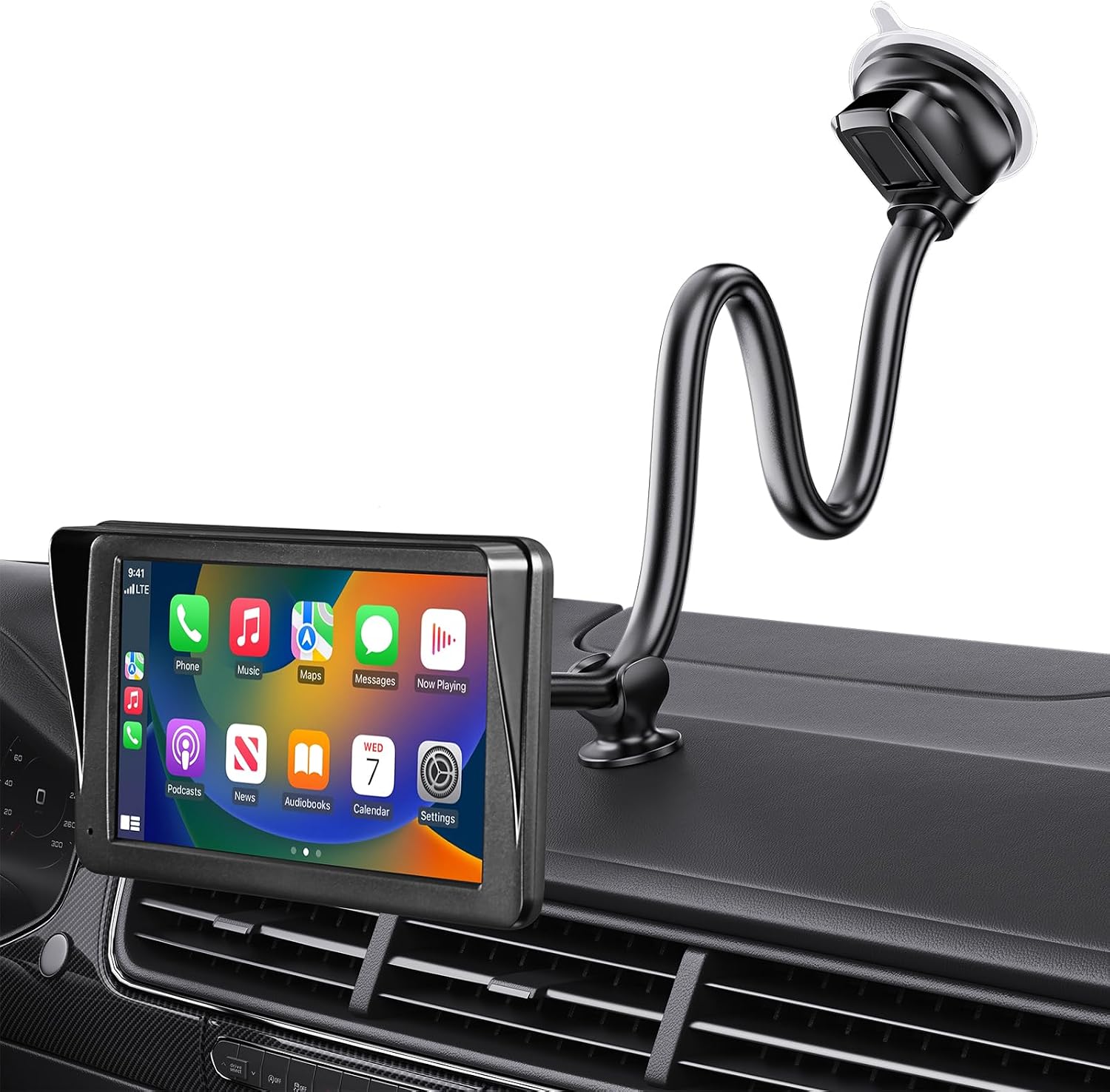 1Zero Windshield CarPlay Mount for Car, CarPlay Holder Mount with 14-Inch Long Arm, Flexible & Bendable Strong Suction Cup, Compatible with 7-11 Inch CarPlay Screens & GPS Navigation