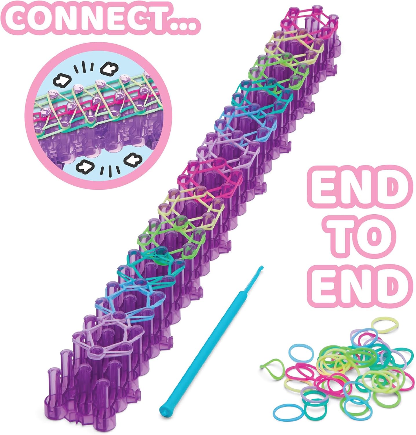 Rainbow Loom Mighty Loom - 1200+ Piece Rubber Band Bracelet Making Kit | DIY Jewelry Craft Set Includes 2 Connectable Looms, 10 Charms, 2 Hooks & 50 G-Clips for Keychains, Kids 7+