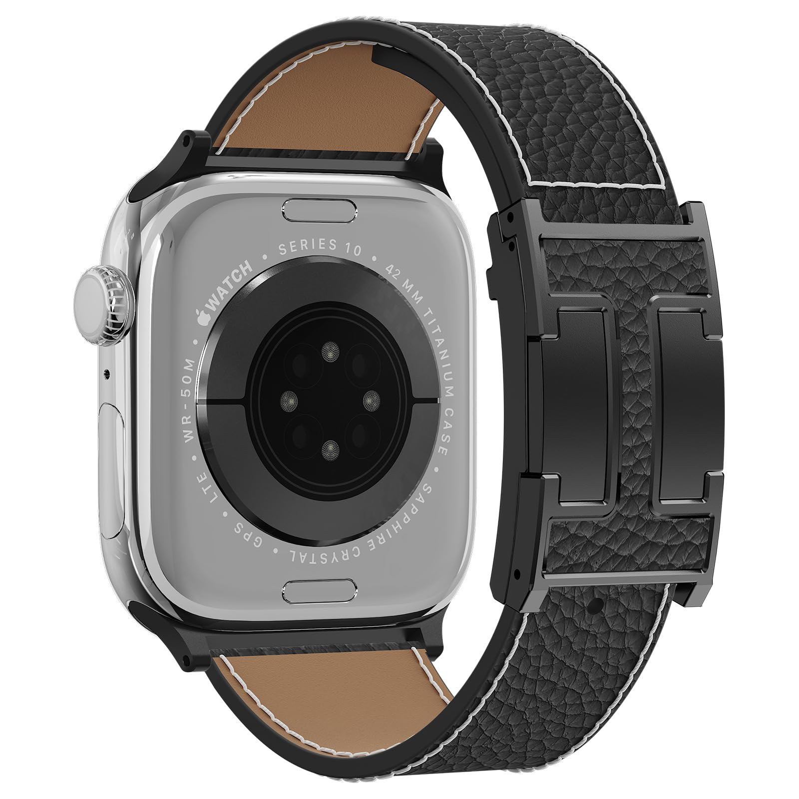 Leather Watch Band with Magnetic Buckle,Dressy Apple Watch Ultra Leather Band Rugged Durable Replacement Strap for Men & Women — view 32