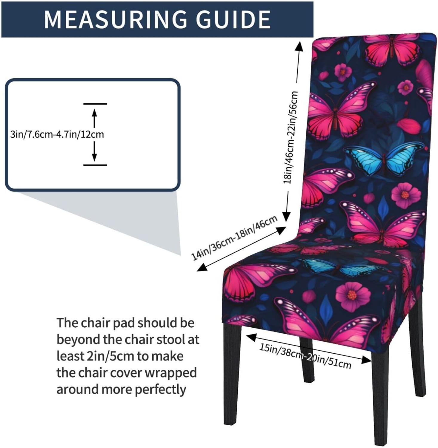 Pretty Butterfly Prints Protection Cover for Dining Chair – Stretchy & Wrinkle-Resistant Chair Throw Covers for Dining Room, Hotel, and Event Decor