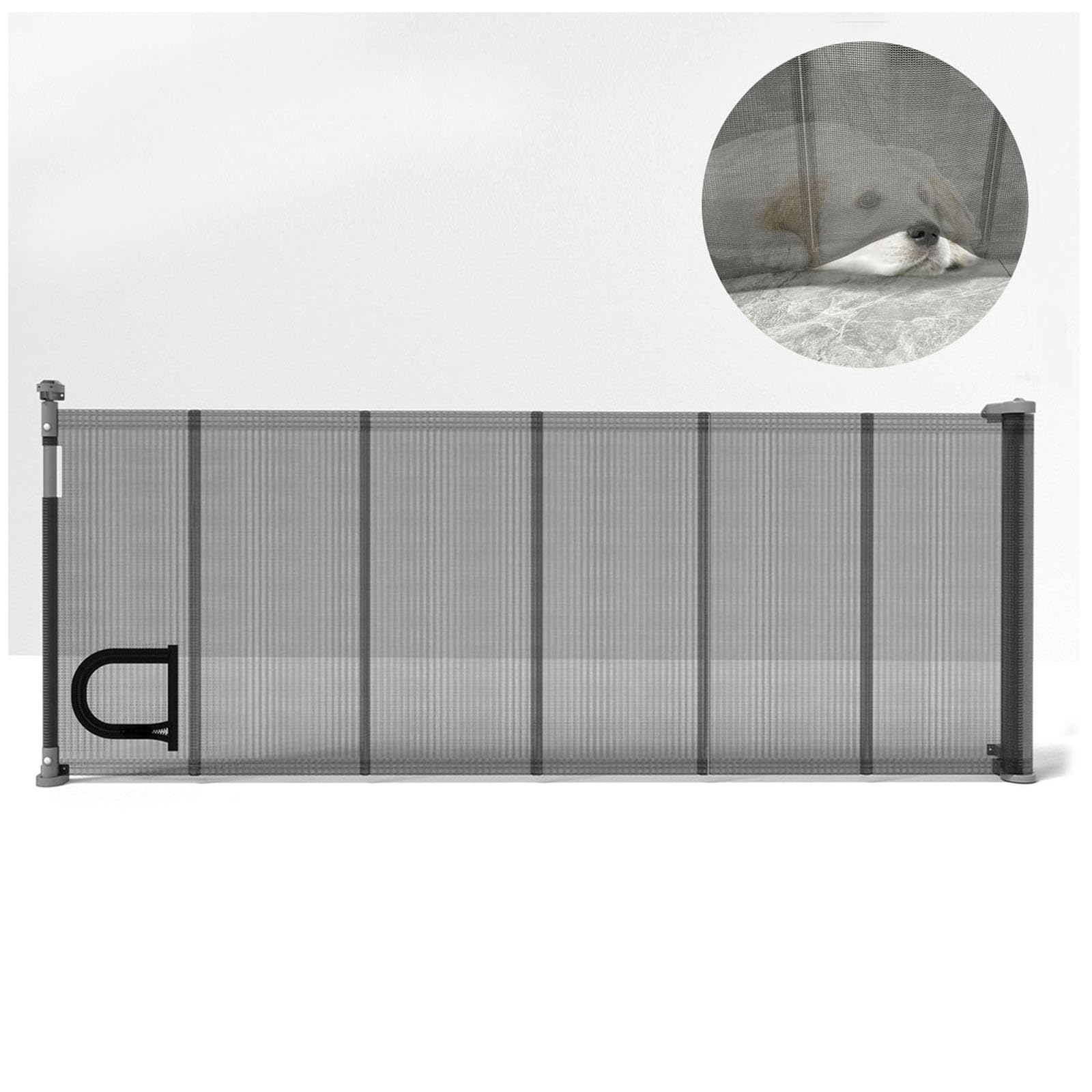 Retractable Baby Gates 2.0, 34" Tall, Expands up to 70" Wide, Mesh Extra Wide Baby Gate with Pet Door for Stairs, Doorways, Hallways, Indoor, Outdoor (Includes Wall Mounts)