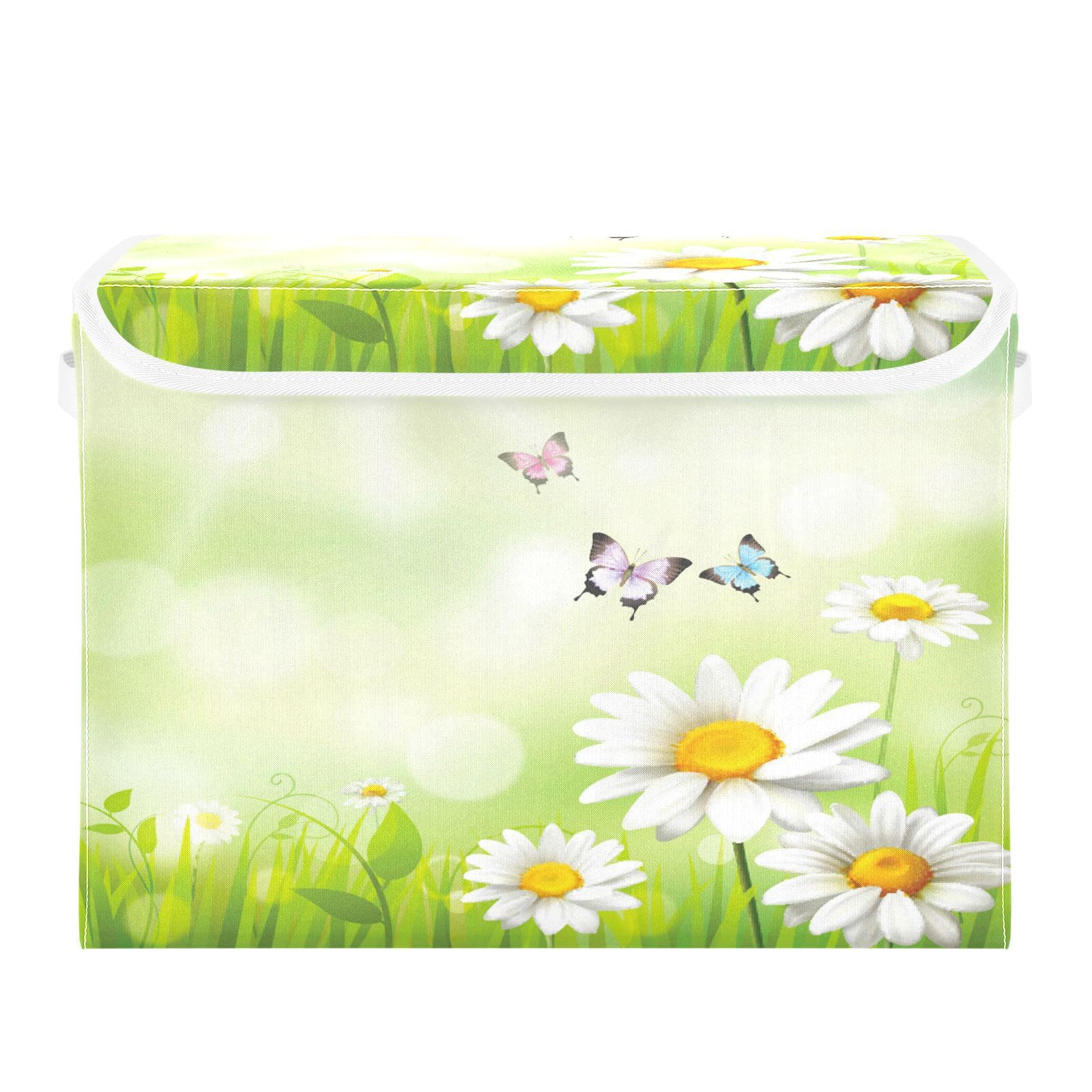 xigua Butterfly Daisy Collapsible Storage Bin with Lid 1Pack,Storage Box,Organizer, Container for Home Office Shelf Closet Toys Clothes Sundries, Reusable21