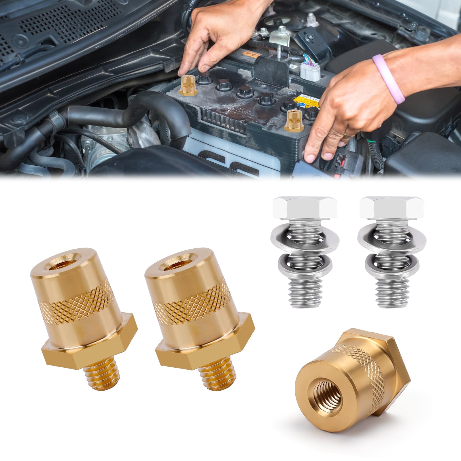 2 Pezzi Adattatori Poli Batteria Auto M8 - Set Completo Con Viti E Rondelle In Acciaio Inox - Foto 7