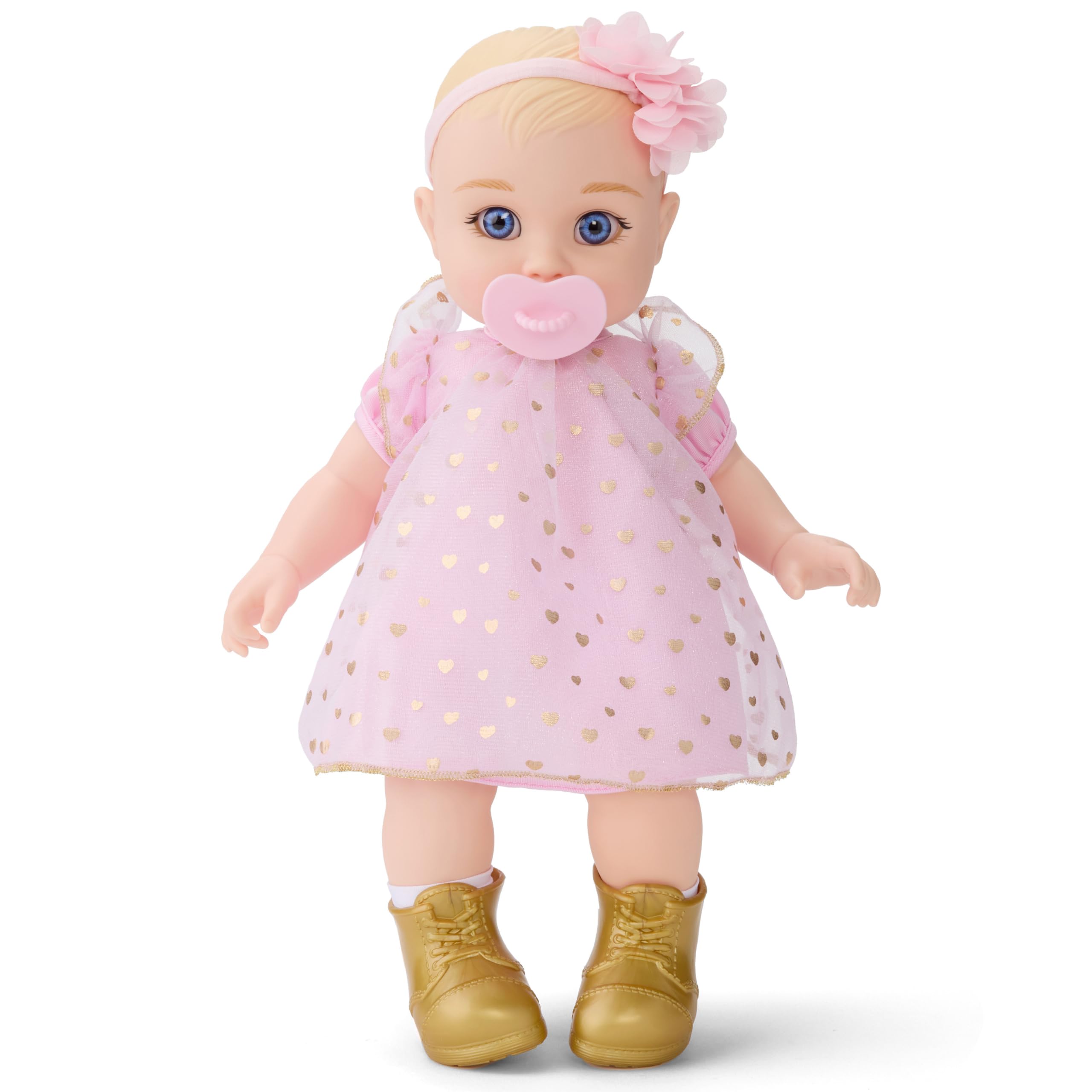 FAO Schwarz 14" Cuddle Baby Doll, Pacifier & Accessories, Blonde Hair | Soft Fabric Body, Lifelike Features, Birth Certificate, Nurturing Pretend Play, Girls Roleplay Toy, Gift for Ages 18m+