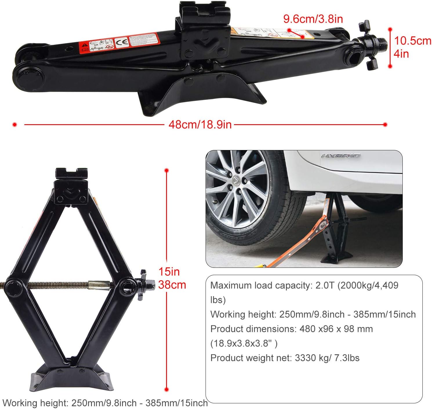 CPROSP Scissor Jack Car for/SUV/MPV max 2 Tons(4,409 lbs) Capacity with Hand Crank Trolley Lifter with Ratchet, Just for Emergency Use, not for Weekly Projects