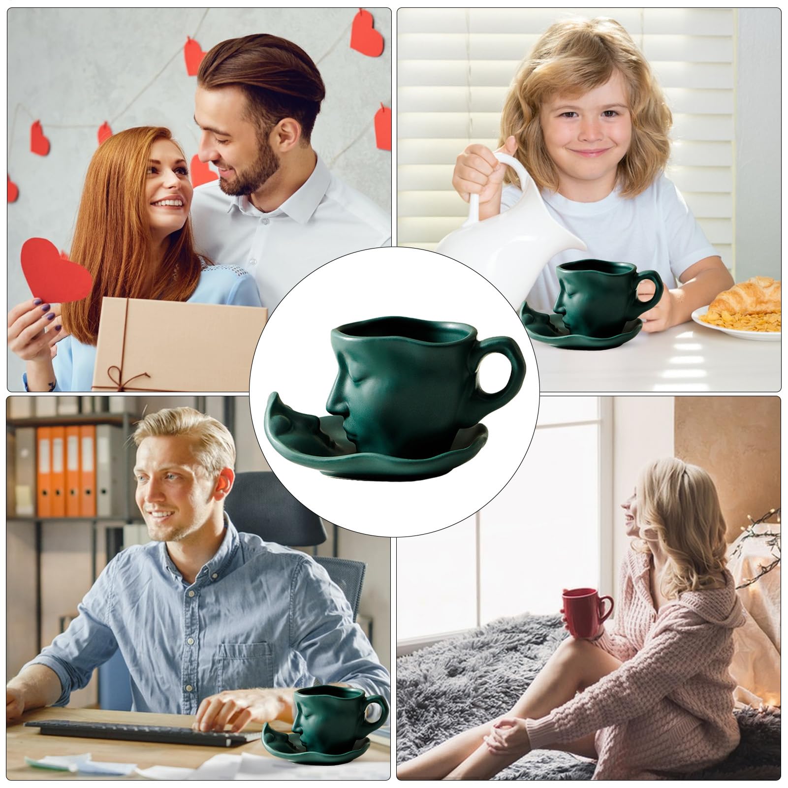 Vesici Lot de 4 tasses à café en céramique avec cuillère de 250 ml, jolies tasses à thé esthétiques avec poignée pour thé, lait, latte pour café, bar