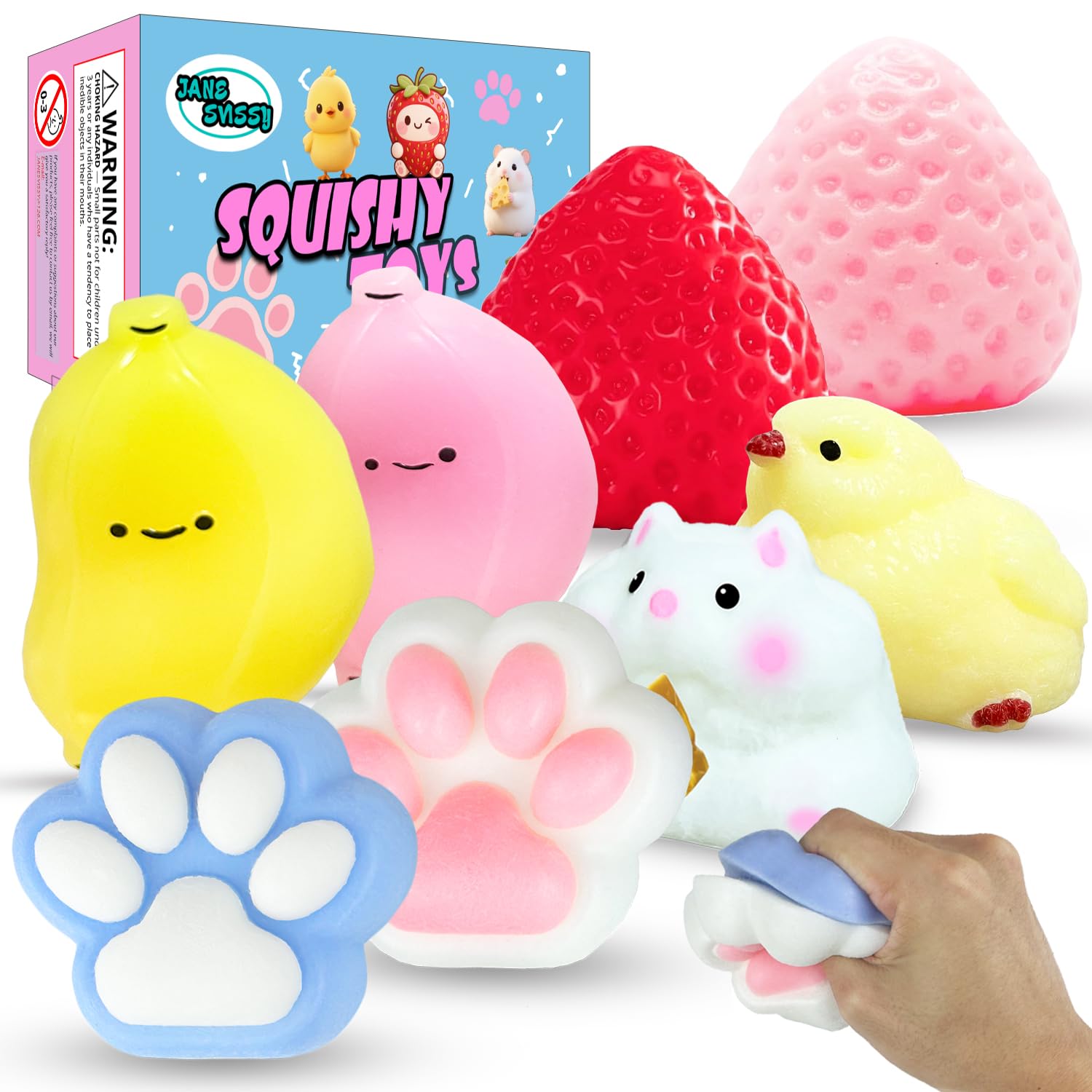 2 stuks grote kattenpoten squishy, zachte Taba squishy, Fufu Squishy speelgoed, schattige kattenpoot squishy, anti-stress speelgoed voor kinderen, volwassenen (blauw wit/roze wit