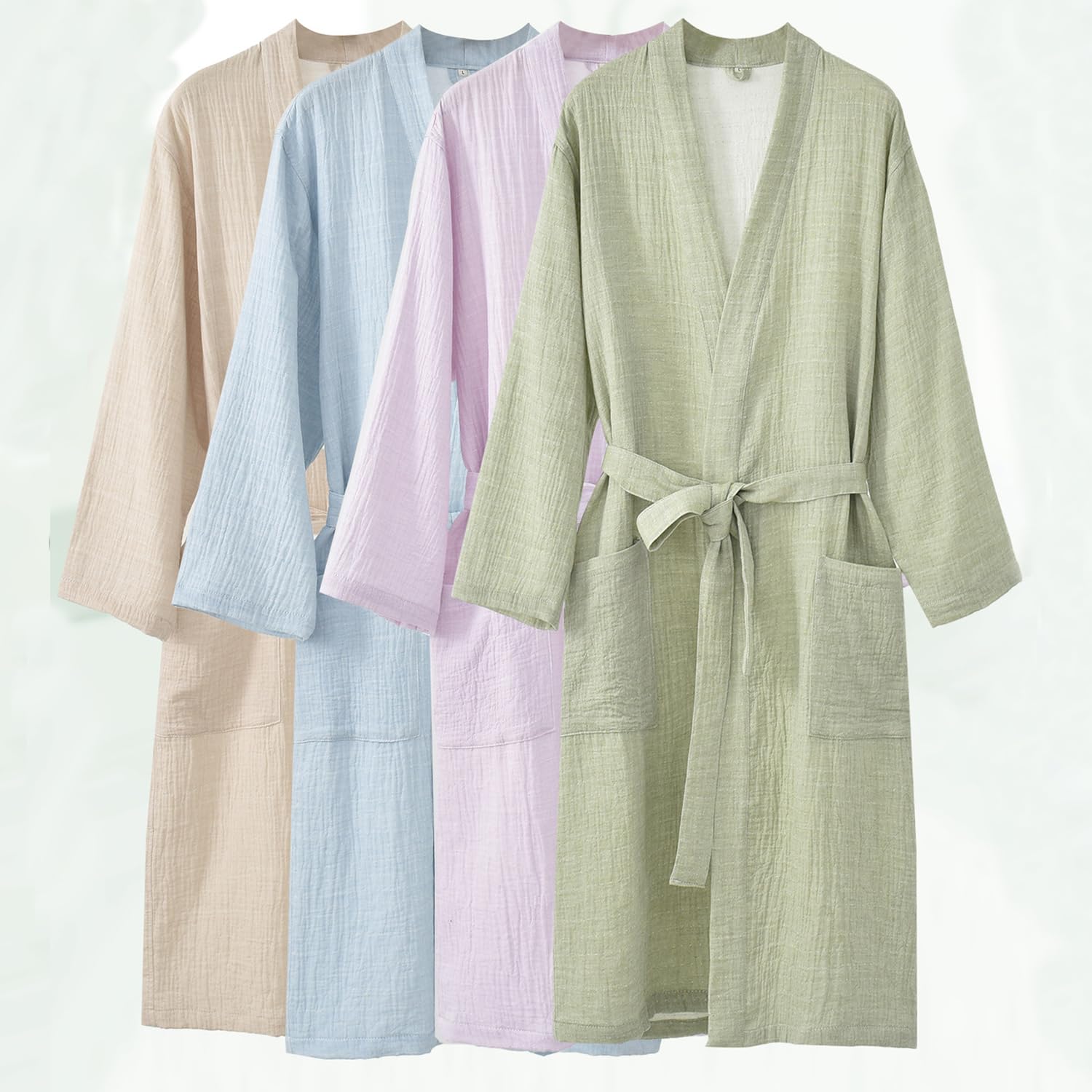 Bata unisex de gasa 100% algodón Bata de baño tipo kimono ligera de hilo teñido Ropa de dormir absorbente de muselina para spa para mujer