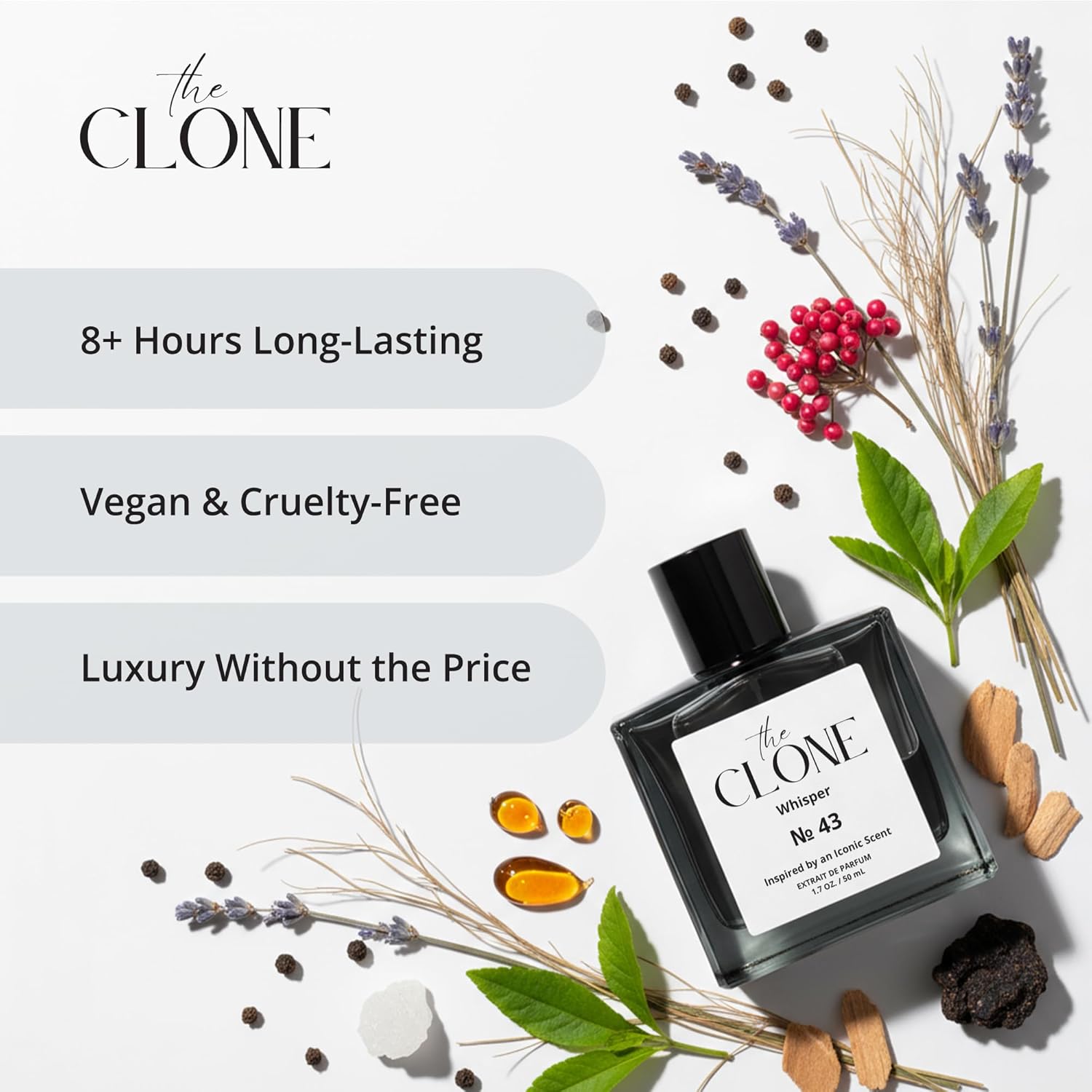 Clone, Whisper 43, Inspired by Luxury Perfume For Men, Extrait de Parfum, Fragrance Perfume Spray 1.7 Fl Oz (50ml) - Image 3