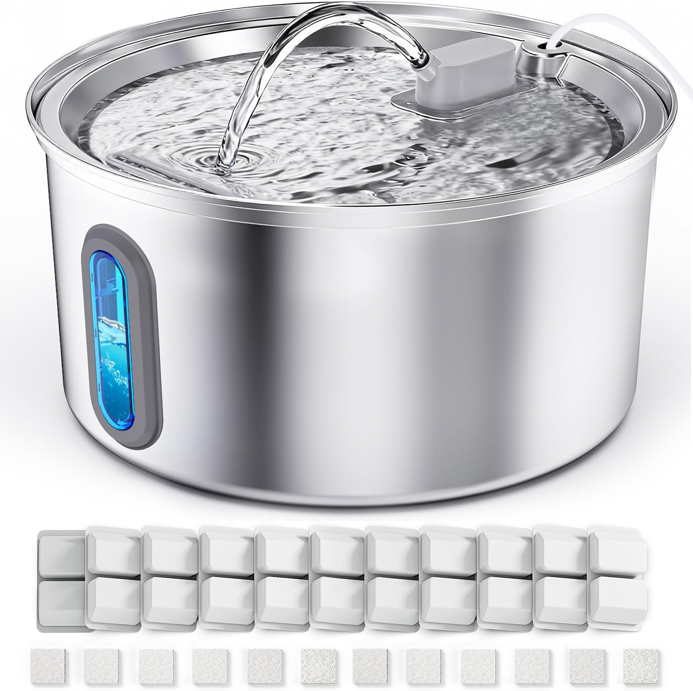 Cat Water Fountain Stainless Steel, 3.2L/108oz Pet Fountains for Drinking with Smart Quiet Pump and Large Water Level Window, Easy-to-Clean Automatic Pet Water Dispenser for Indoor Use
