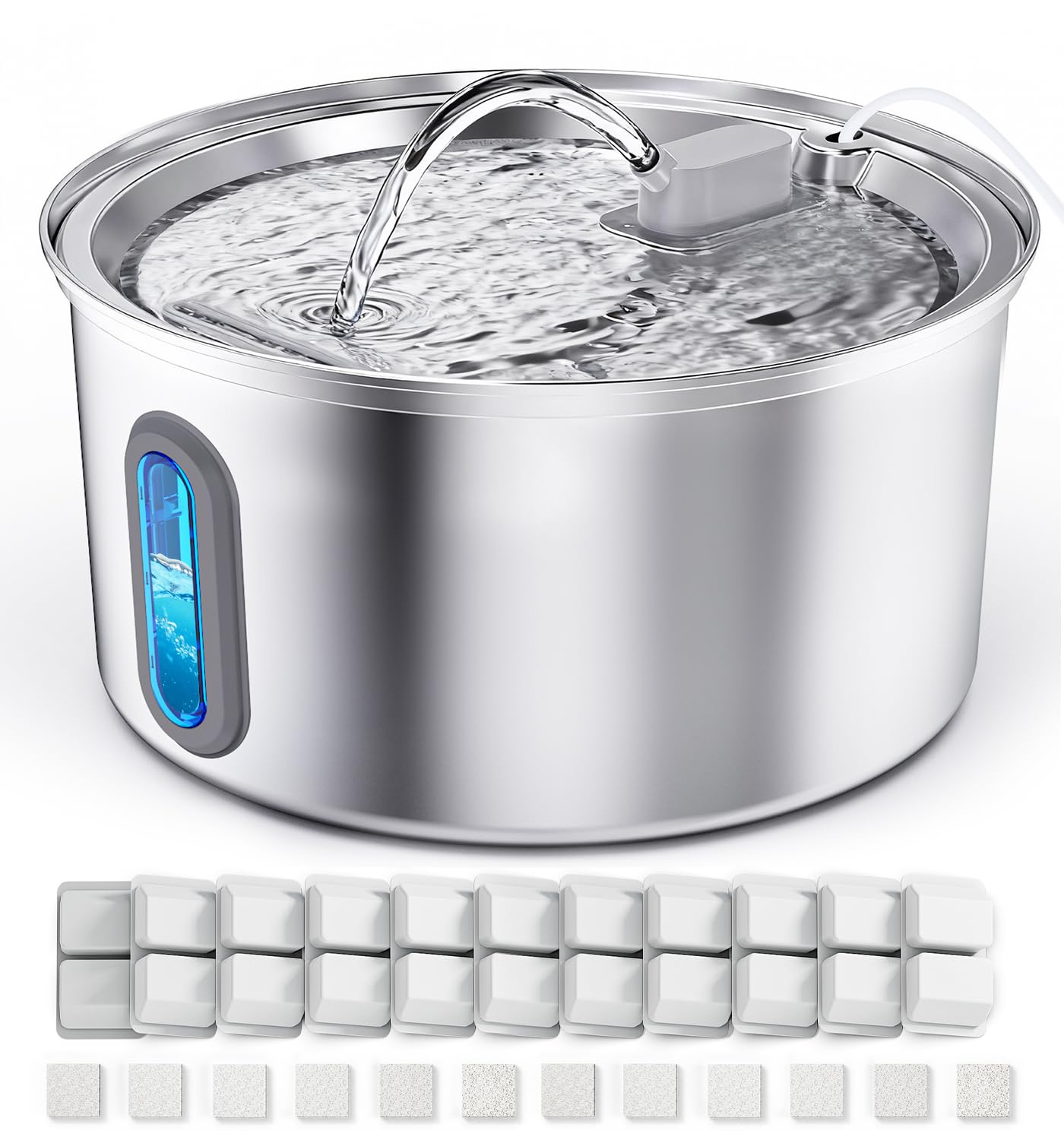 Cat Water Fountain Stainless Steel, 3.2L/108oz Pet Fountains for Drinking with Smart Quiet Pump and Large Water Level Window, Easy-to-Clean Automatic Pet Water Dispenser for Indoor Use