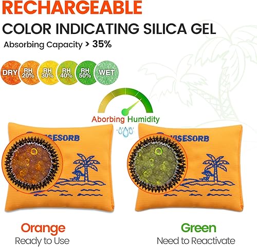 Miniatura 3 de Paquete de 5 desecantes recargables para almacenamiento, bolsas deshumidificadoras reutilizables, color visible que indica paquetes de gel de