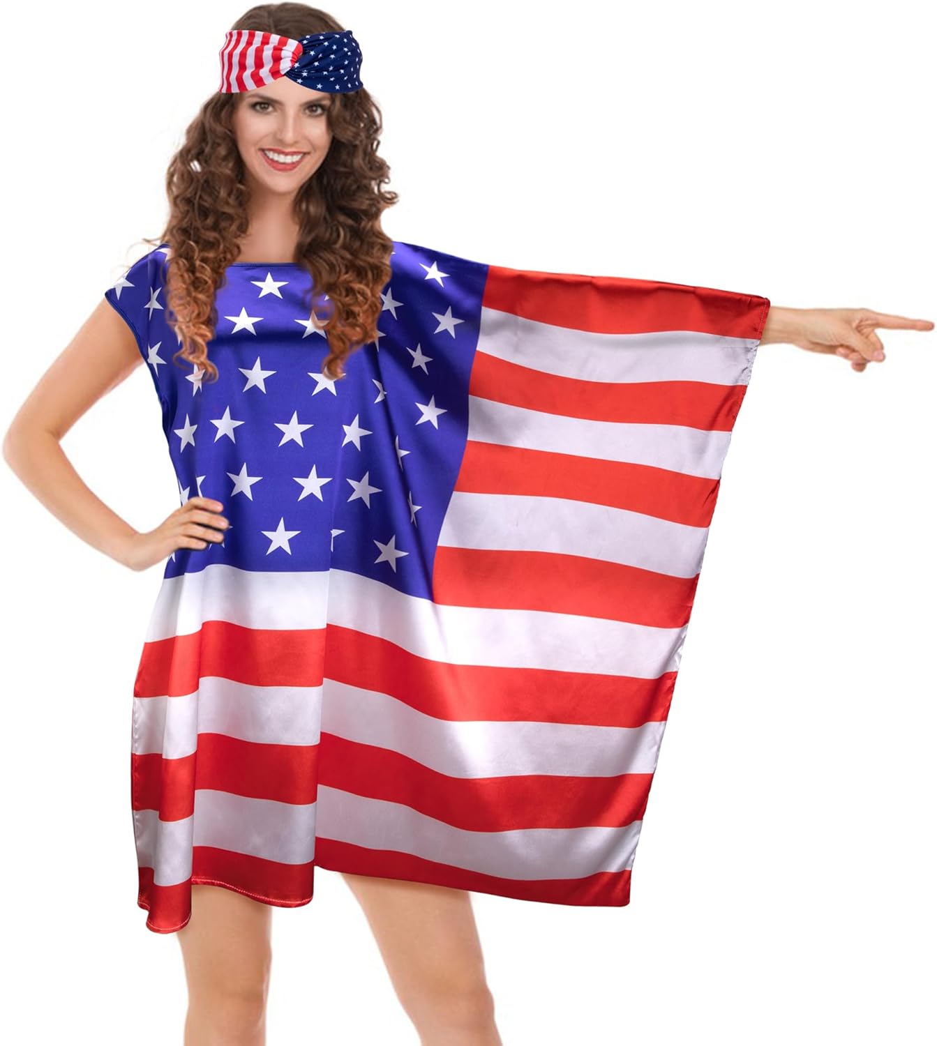 Watayo Plus Size American Flag Stars Stripes Dress and Headband, 4th of July Patriotic Dress Outfits for Women, Independence Day Flag Sleeveless Dress Hairband for Memorial Day Summer Costume