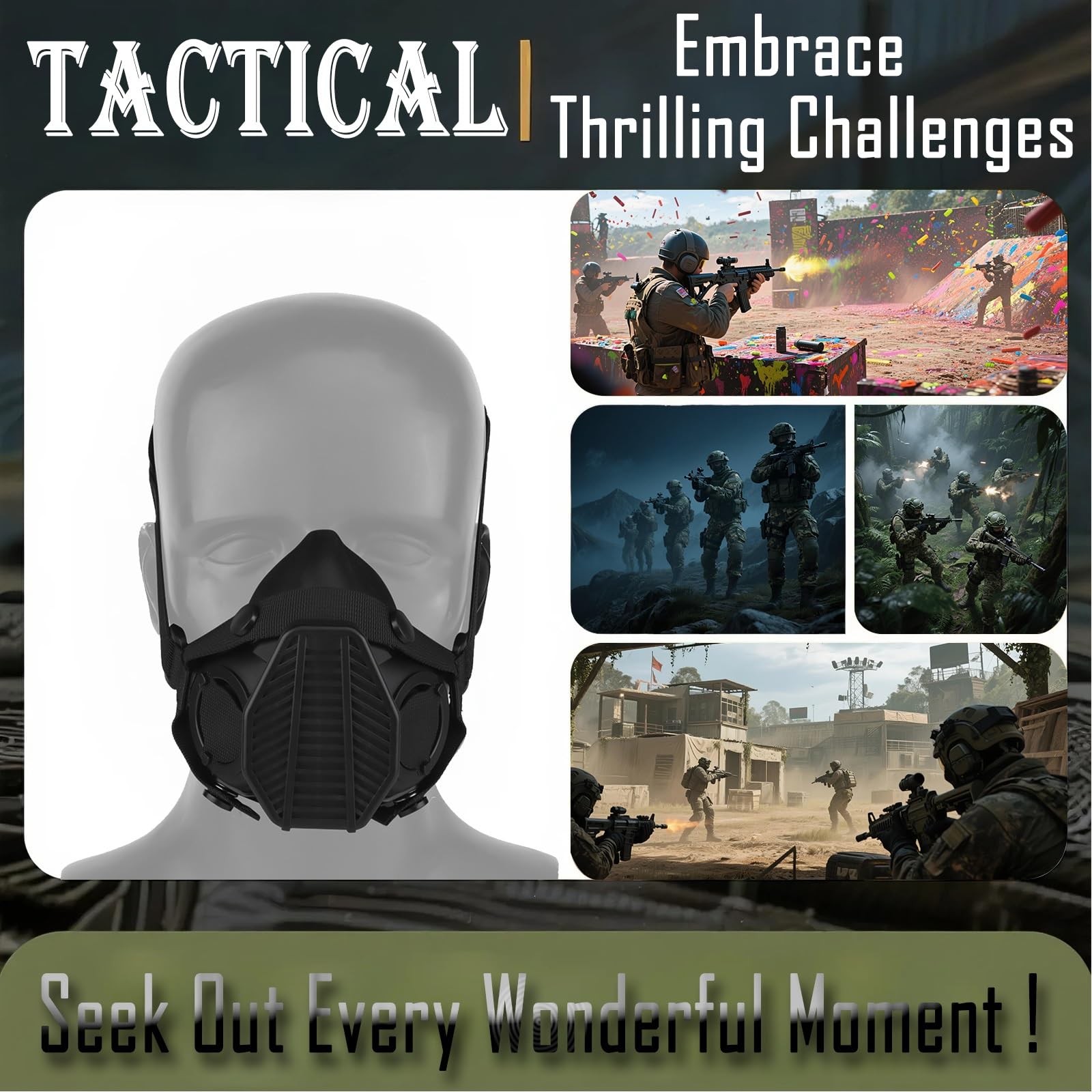 Tactical Respirator Half Mask Gas Mask with Replaceable Filter for Military Equipment, Hunting, Airsoft, Paintball and CS Games