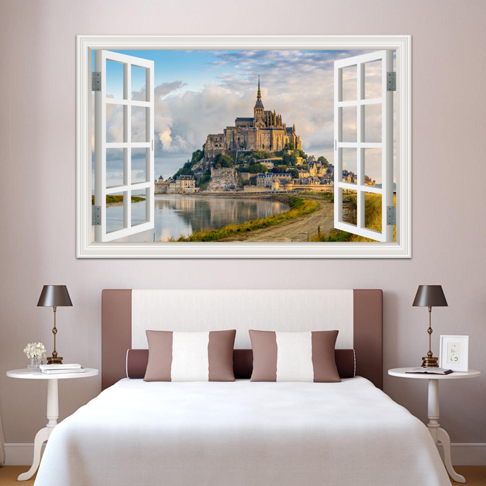 Quadro Su Tela Finestra Finta 3D - Paesaggio Deserto Con Cammello - 80x120cm (Senza Cornice)