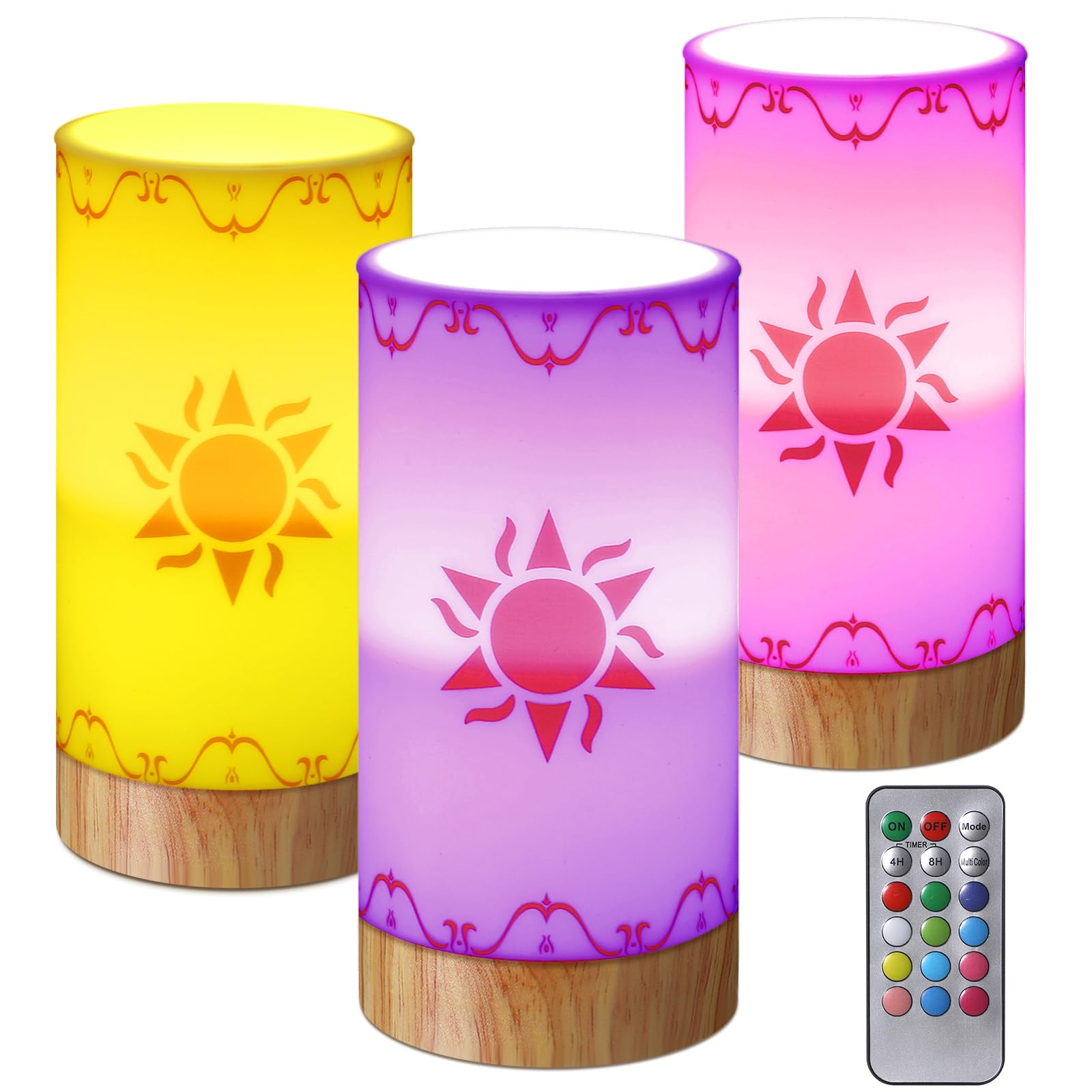 Photo 1 of Baquler 3 Pcs Princess Sun Candles LED Night Light Lamps for Centerpieces with Remote Control Battery Operation LED Lights for Birthday Party Baby Shower Wedding