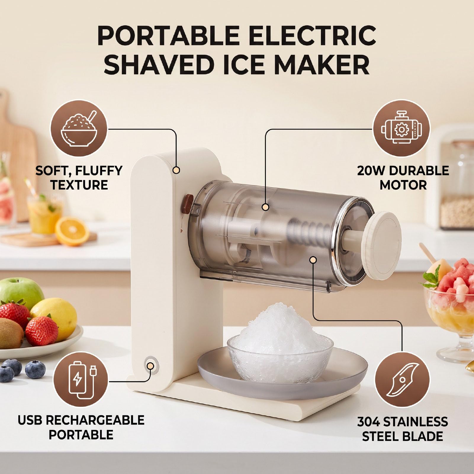 Asixxsix Máquina de Hielo Raspada Eléctrica, 20W