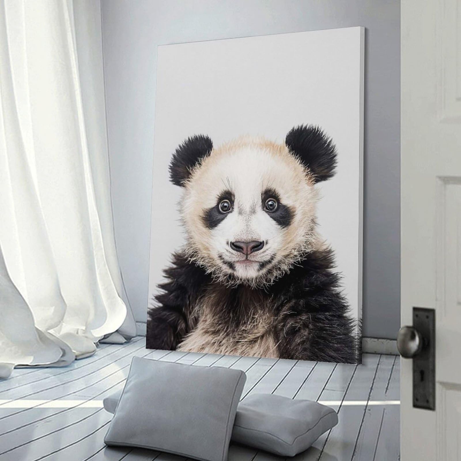 Junmoney Frame-Style-12-2 Cute Baby Panda Canvas Art Print 24X36inch(60X90cm), For Gallery Wall Layouts In Home Or Office, Decorative Artwork With Flexible Styling