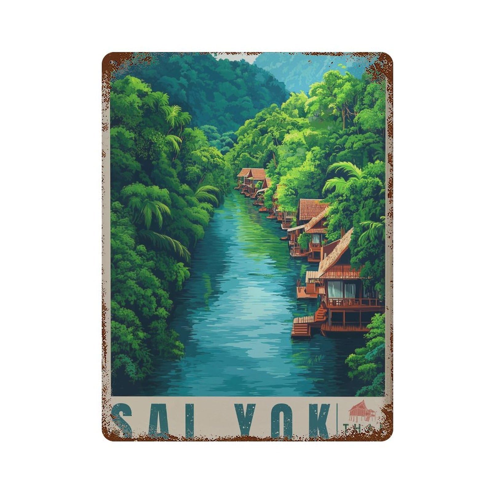 xiaoxiaoshen Sai Yok Thailand Travel River Kwai Wall Decor Art Metal Tin Poster Modern Home Decor Art Home Bar Shop Decorations Vintage Sign 40x30cm