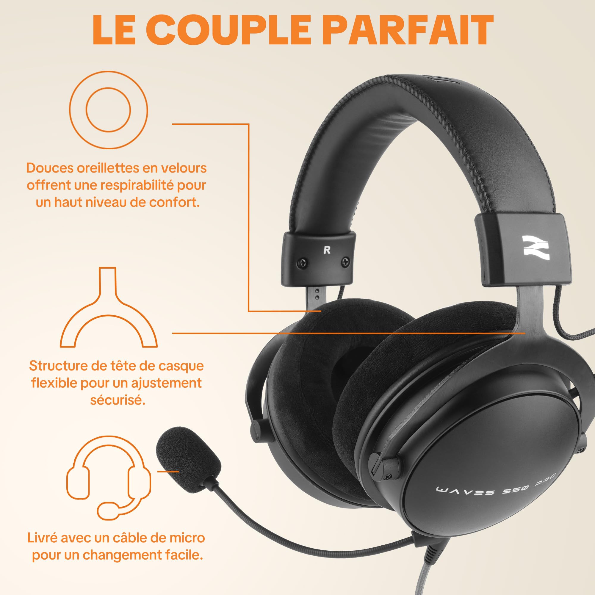 talomen W550X Casque Studio Professionnel, Casque Audio Over-Ear Fermé avec Coussins en Cuir & Velours et Câbles Détachables, pour Enregistrement, Mixage, Mastering, DJ Monitoring, Gaming