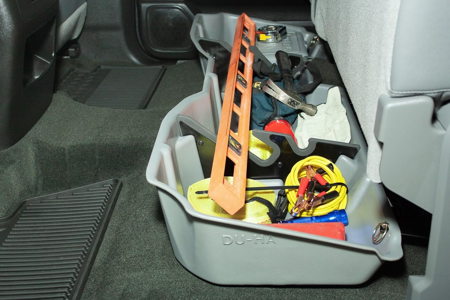 DU-HA DuHa 10300 Under Seat Storage fits 2014-2018 Silverado/Sierra Light Duty Crew Cab & 2015-2019 Heavy Duty Crew Cab | Black Heavy-Duty Back Seat Organizer | Includes Dividers