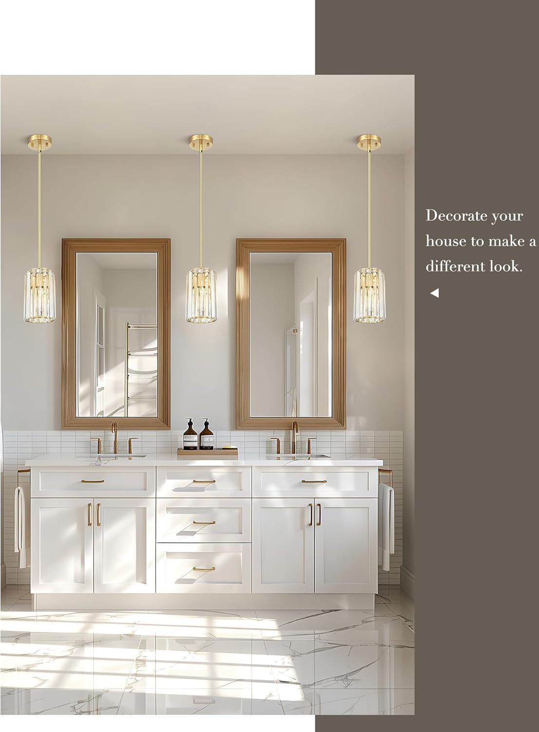 Crystal Pendant Lights, Hanging Light Fixture with Polished Gold Finish, Modern Mini Chandelier, Pendant Lights Kitchen Island Dining Room Bedroom, PL5510-1P-PG