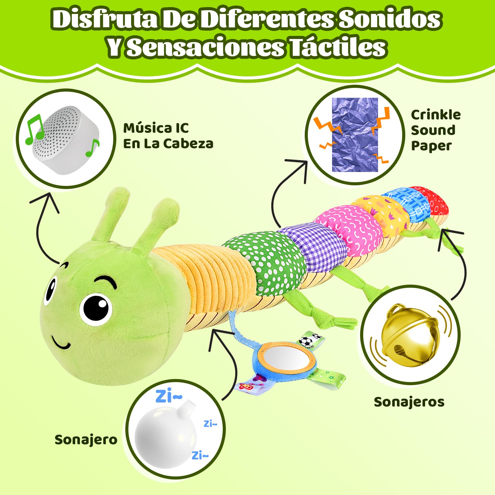 Herenear Juguete de felpilla de felpa, juguete musical de peluche, sonajero y texturas, juguete para bebé de 6 meses, regalo para niños y niñas