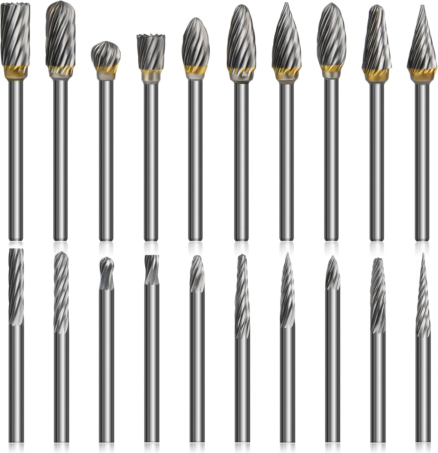 20個 1/8シャンク 炭化タングステン バールセット ダイヤモンドファイル HRA85 ロータリーツール アクセサリーキット ドレメル ロータリードリル エアダイグラインダー用アクセサリー 金属研磨 木彫り