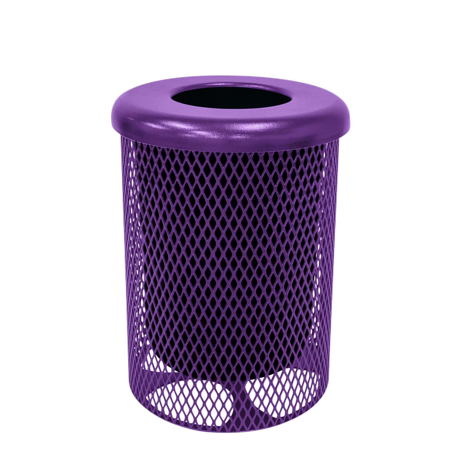 COATEDOUTDOORFURNITURE RFT-PUR Heavy Duty Round Trash Receptacle with Flat Top, Liner Included, 32 Gallon, Purple, Made in America