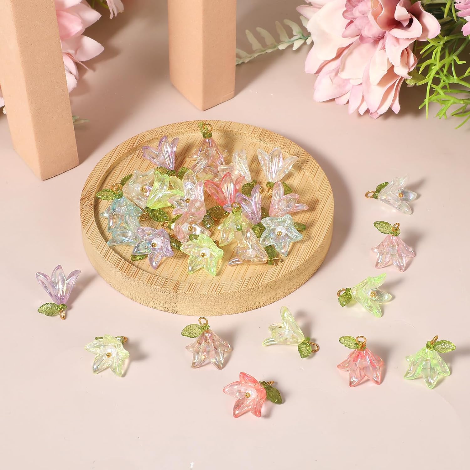 32Pcs Acrylic Flower Charms, 8 Colors Floral Pendants Bulk Small Cute Acrylic Charms Pendants for Women DIY Craft Earring Keychain Necklace Supplies - Image 3