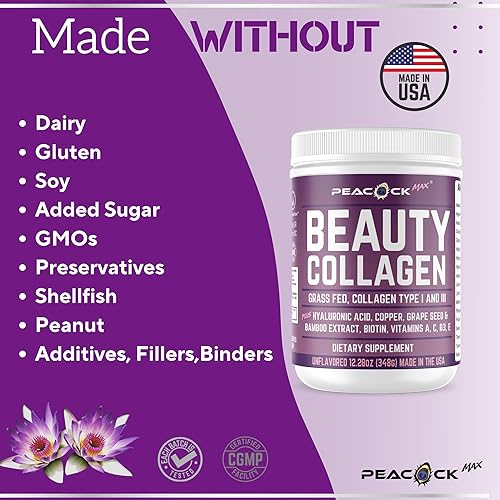 Miniatura 5 de Beauty Collagen Proteína en polvo hidrolizado tipo I, III Péptidos alimentados con hierba de cobre hialurónico sin OMG, semilla de uva y extracto de