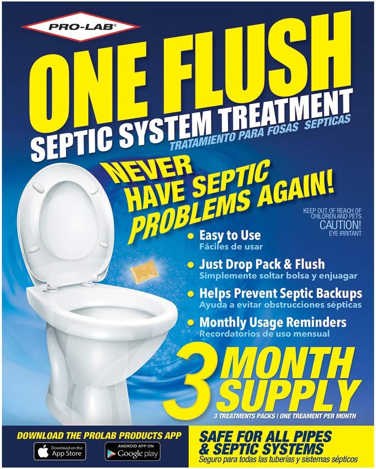 PRO-LAB ONE FLUSH - Septic Tank Treatment Packets, 3-Month Supply of Easy-Flush Bacteria & Enzyme Packets - Proactive Prevention for Sewage Backups, Made in the USA