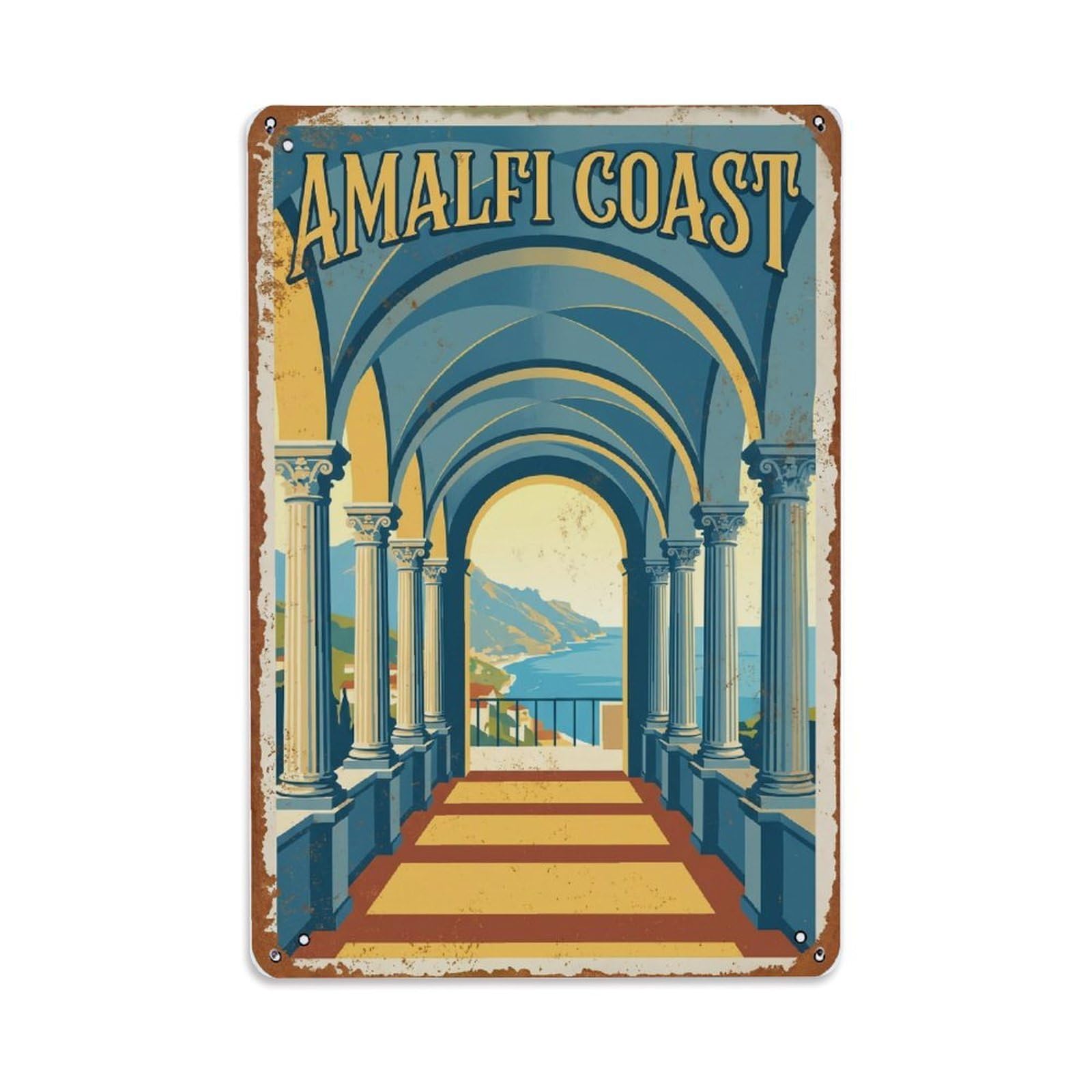 Vintage Travel Corridor Italy Vaulted Metal Tin Sign Plaque Wall Decor for Cafe, Club Bar, Office, Home Garden Metal Poster 8x12Inch