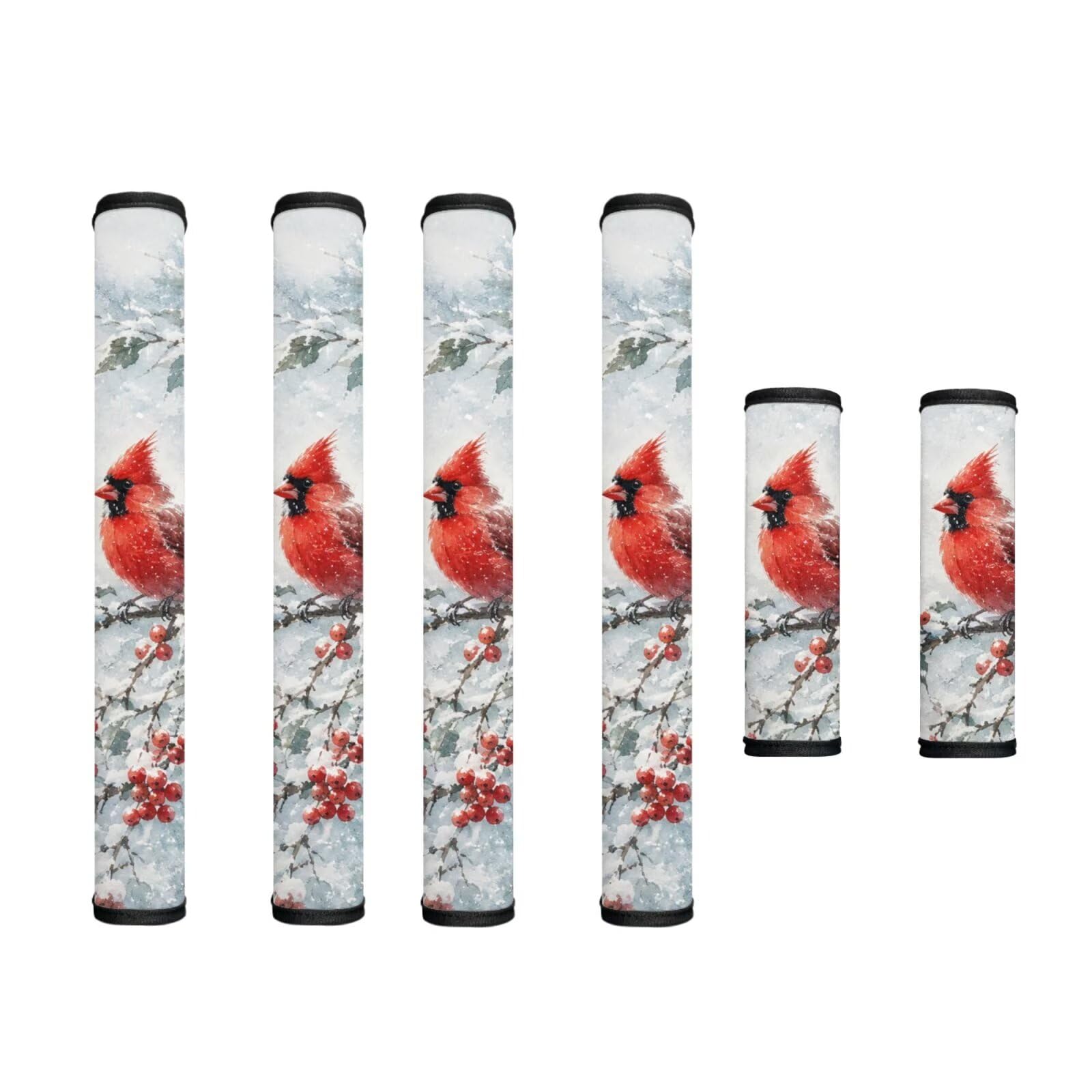 Refrigerator Door Handle Covers Set of 6 Kitchen Electrical Appliances Handle Protector Anti-Slip Fridge Accessories for Winter Holiday Christmas, Cardinal Bird Snowy Holly Print