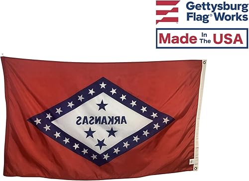 Miniatura 3 de Bandera del estado de Arkansas de 3 x 5 pies, nailon para todo tipo de clima y costuras reforzadas en el extremo de la mosca, fabricada en Estados