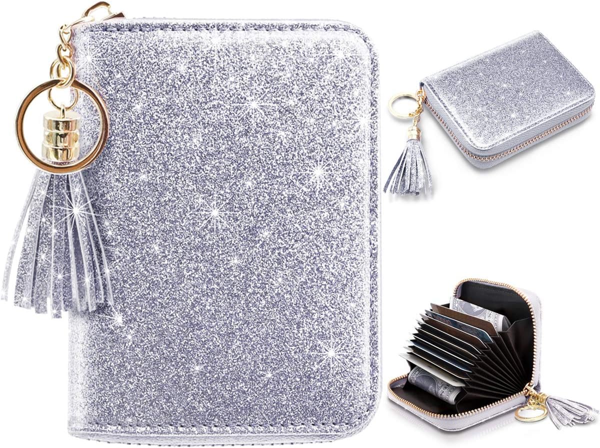 Coco RossiWomen's Small Credit Card Wallet RFID Glitter Cute Credit Card Holder Wallets for Women