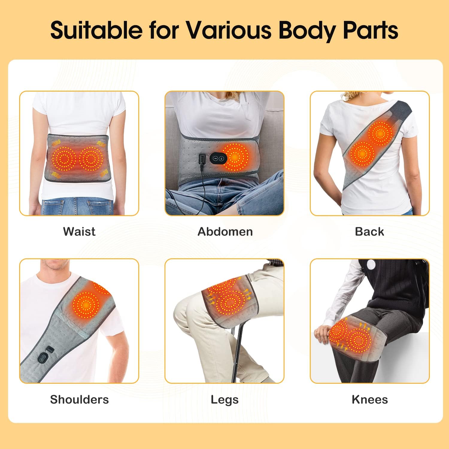 Electric Heating Pad for Back and Belly Massage, Heated Waist Belt Abdomen Warmer Belt with 3