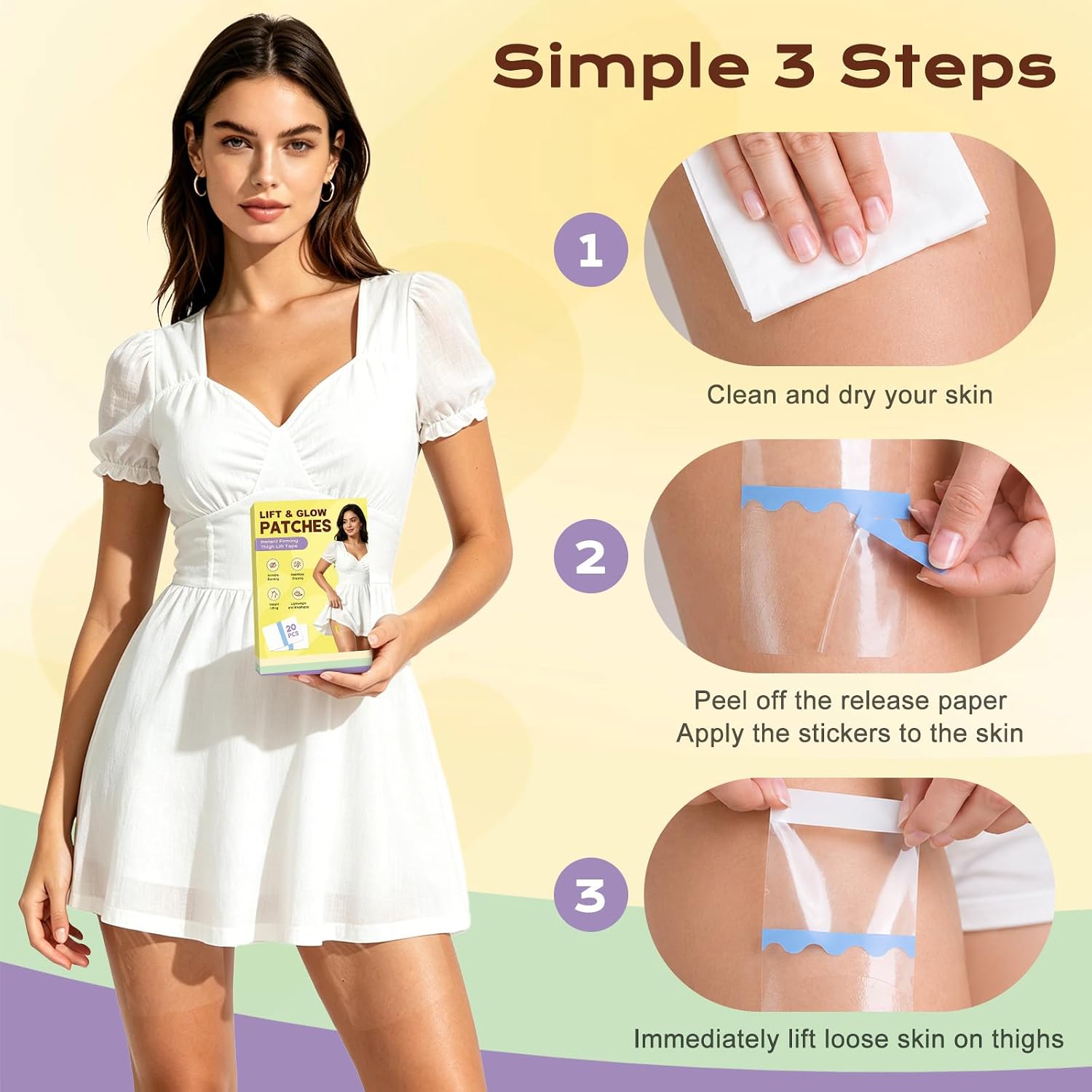 Instant Firming Lift Tape for Legs, Thigh & Buttock - 20 Pcs, Pain-Free & Invisible Body Shaping Tapes, No Adhesive Residue, Disposable & Waterproof Skin Lift for Instant Facelift Effect-R2