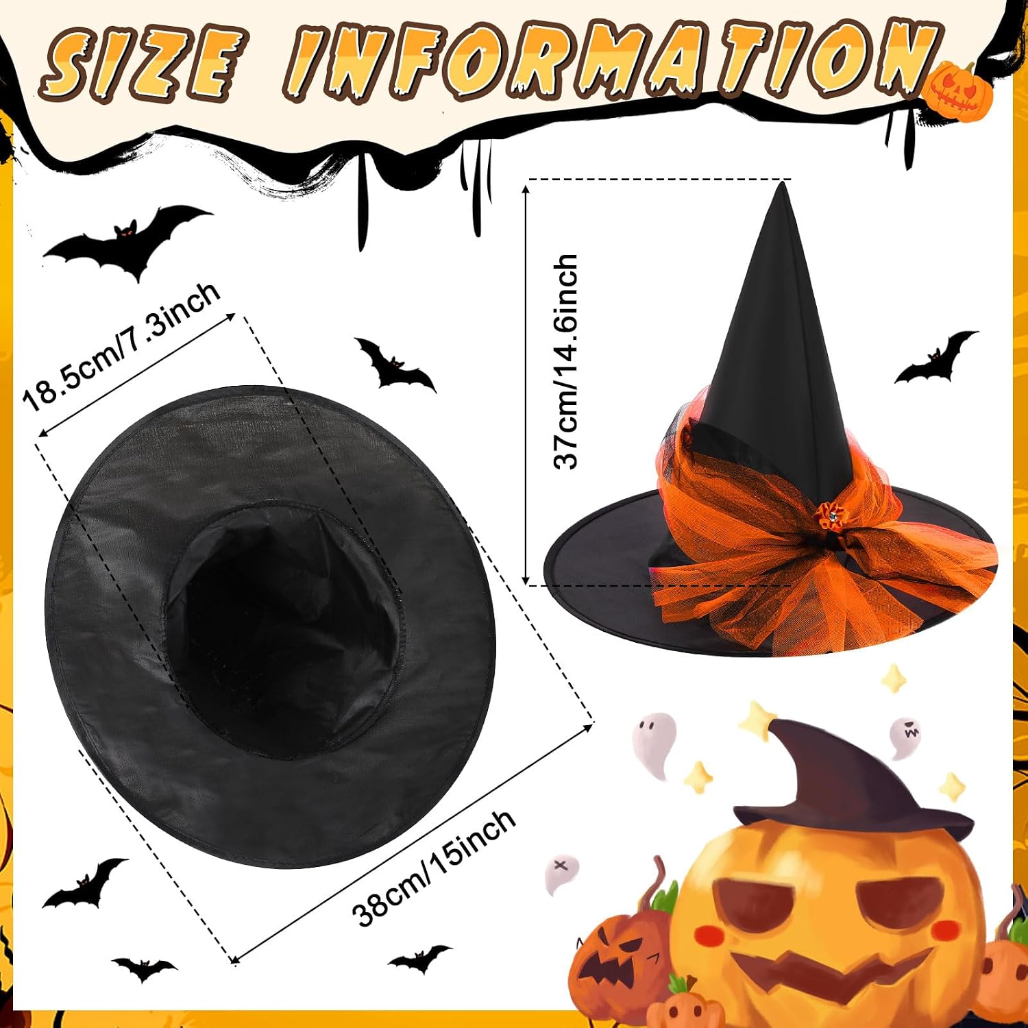 Mepase 4 Pieces Halloween Black Witch Hat Wizard Hat Costume Party Hats for Women Halloween Dress Decorations Cosplay Birthday Masquerade Accessory