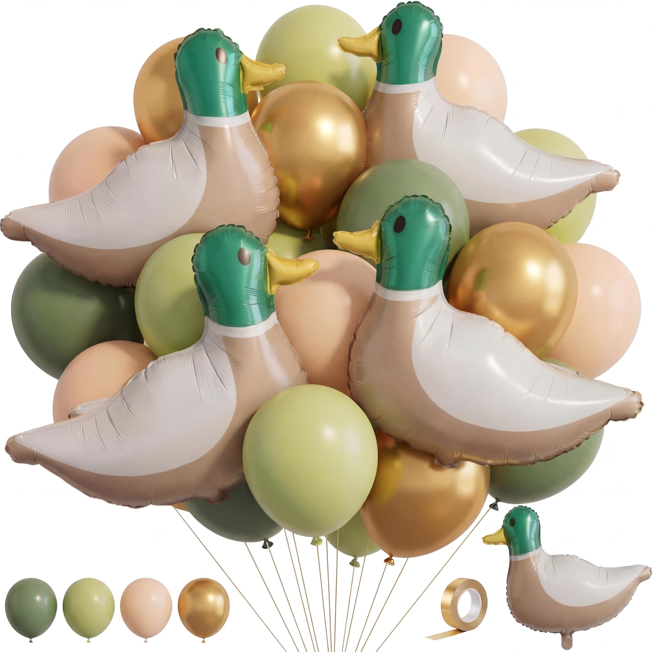 Photo 1 of ***MISSING DUCKS***PullCrease 56 Pcs 28.3'' Mallard Duck Party Decorations Kit Green and Brown Foil Balloons for One Lucky Duck Hunting Birthday Party Decoration Supplies