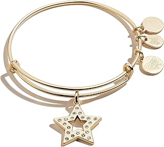 Path of Symbols Expandable Bangle for Women, Pave Star Charm, Shiny Gold Finish, 2 to 3.5 in