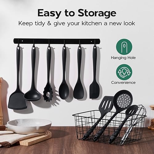 Miniatura 6 de Onader Juego de utensilios de cocina de silicona, 10 piezas de utensilios de cocina negros para utensilios de cocina antiadherentes, no tóxicos y