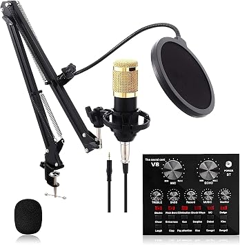 Streaming Microphone, Podcast Equipment Bundle, Condenser Microphone Set, Studio Microphone Kit with Sound Mixer, Microphone Set for Pc, Karaoke, Streaming,